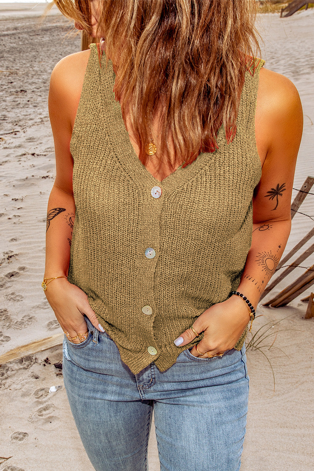 Beige Scalloped Hem Crop Sweater Tank-Teresa&#39;s Fashionista LLC