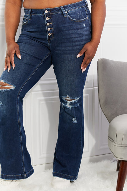 Kancan Full Size Reese Midrise Button Fly Flare Jeans-Teresa&#39;s Fashionista LLC