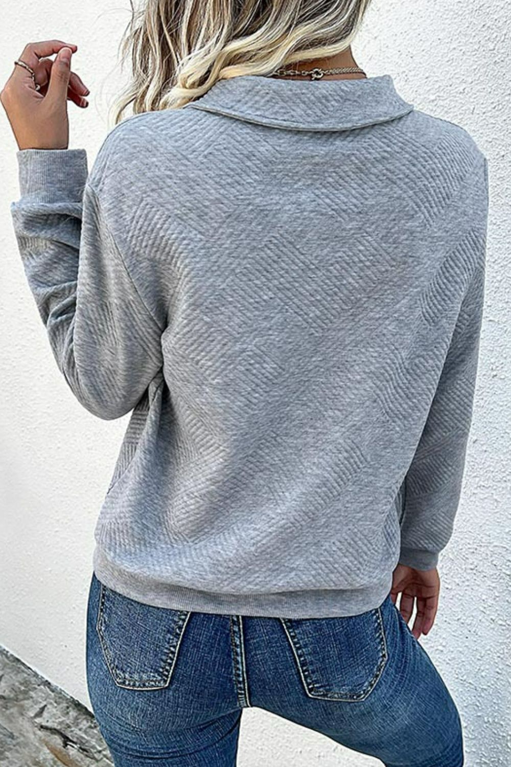 Contrast Ribbed Quarter-Snap Sweatshirt-Teresa&#39;s Fashionista LLC