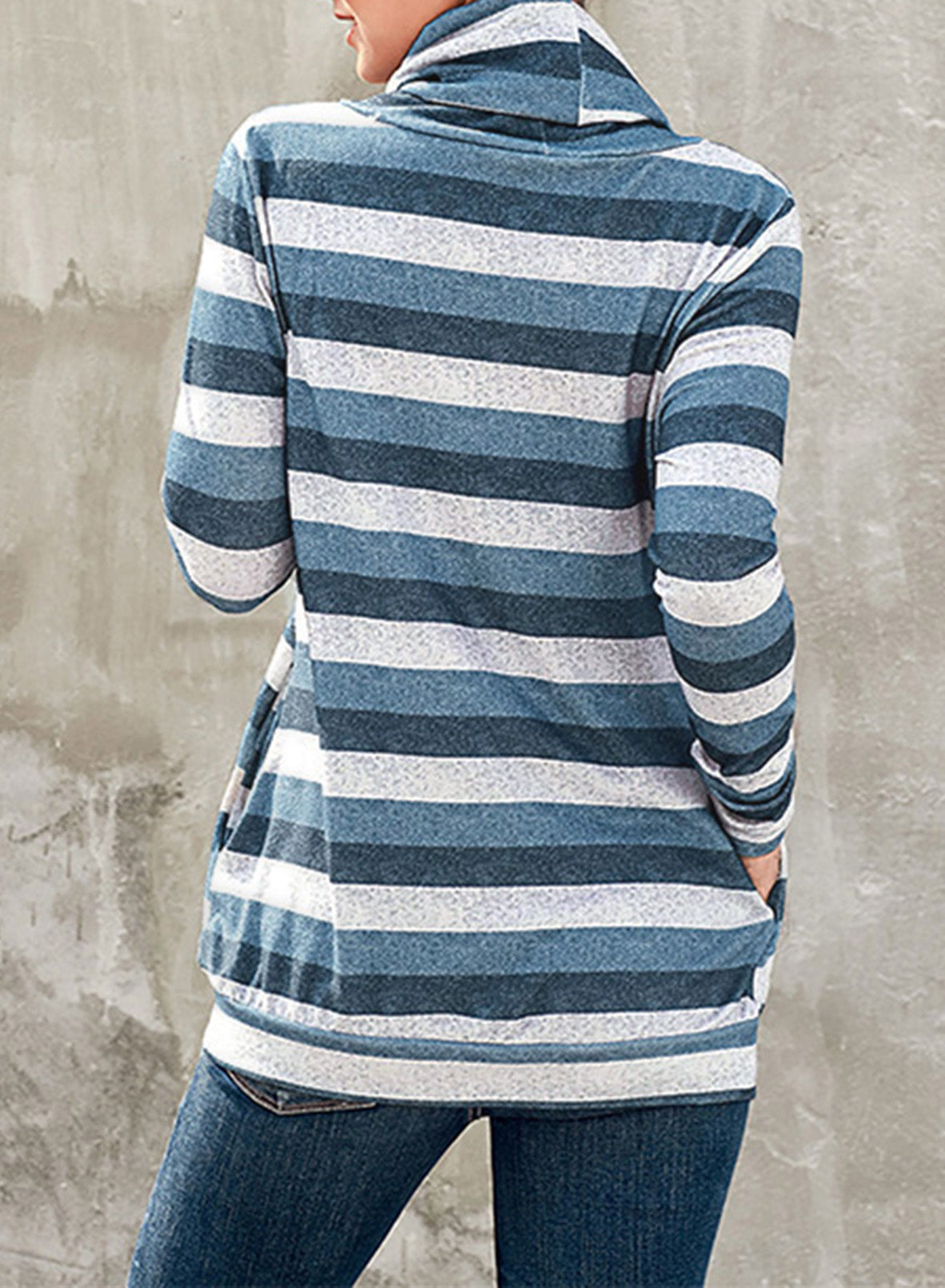 Striped Cowl Neck Tunic Sweatshirt-Teresa&#39;s Fashionista LLC