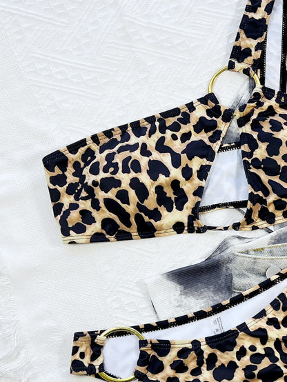 Leopard One-Shoulder Bikini Set-Teresa&#39;s Fashionista LLC