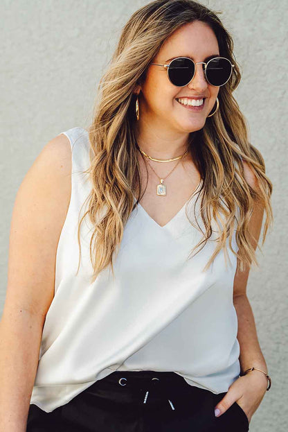 Plus Size Basic Style V-Neck Tank-Teresa&#39;s Fashionista LLC