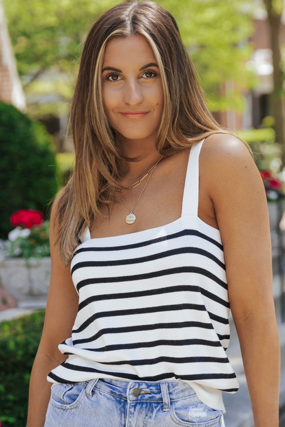 Striped Straight Neck Cami-Teresa&#39;s Fashionista LLC