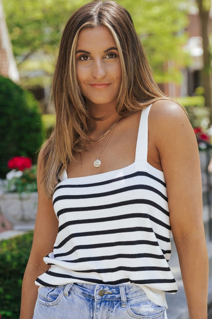 Striped Straight Neck Cami-Teresa&#39;s Fashionista LLC