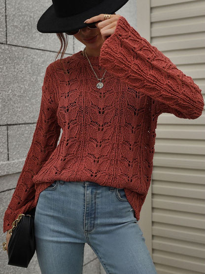 Openwork Dropped Shoulder Knit Top-Teresa&#39;s Fashionista LLC