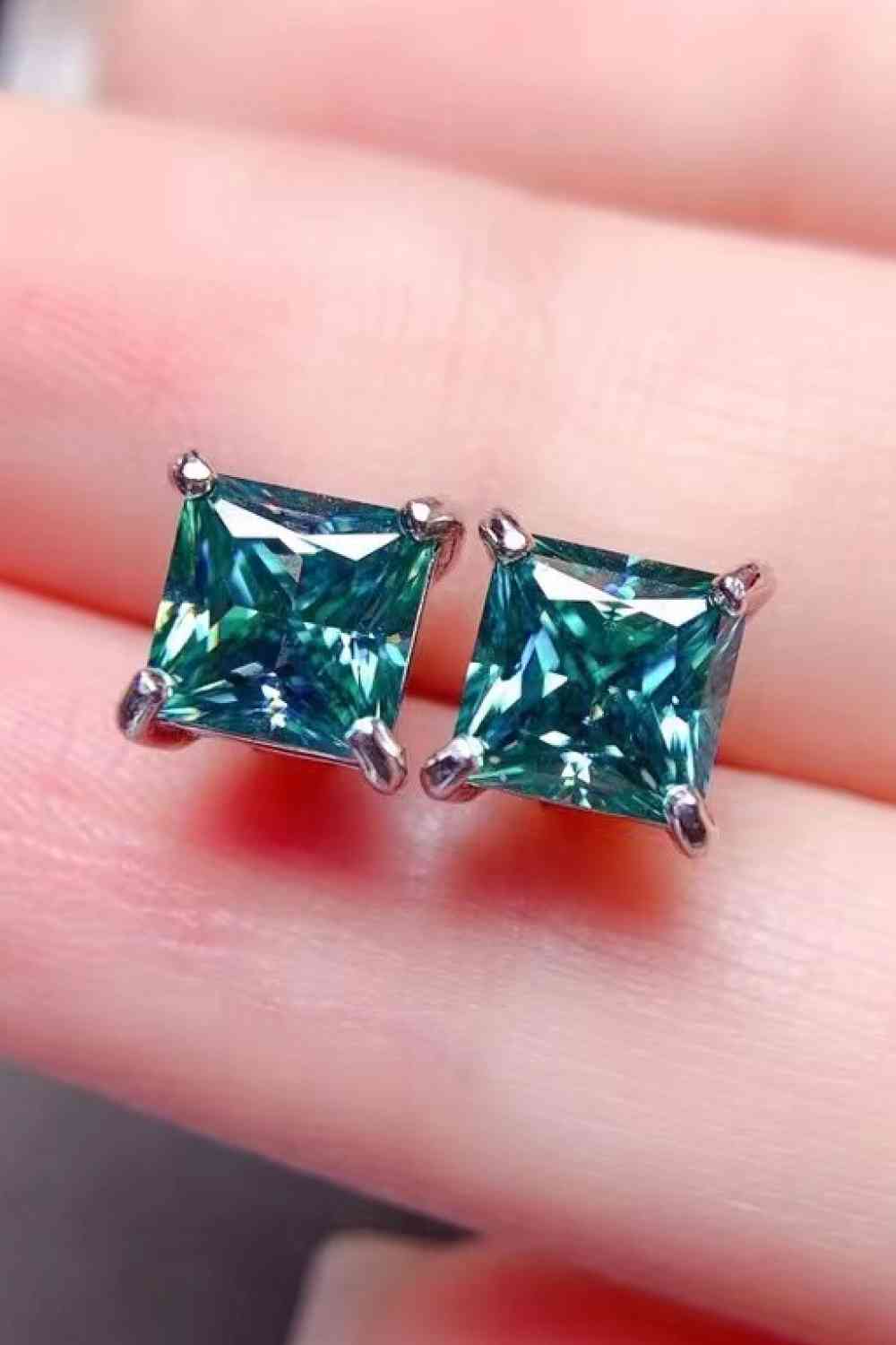 2 Carat Square Moissanite Four-Prong Earrings-Teresa&#39;s Fashionista LLC