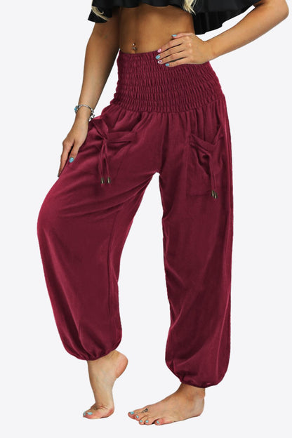 Smocked Long Joggers with Pockets-Teresa&#39;s Fashionista LLC