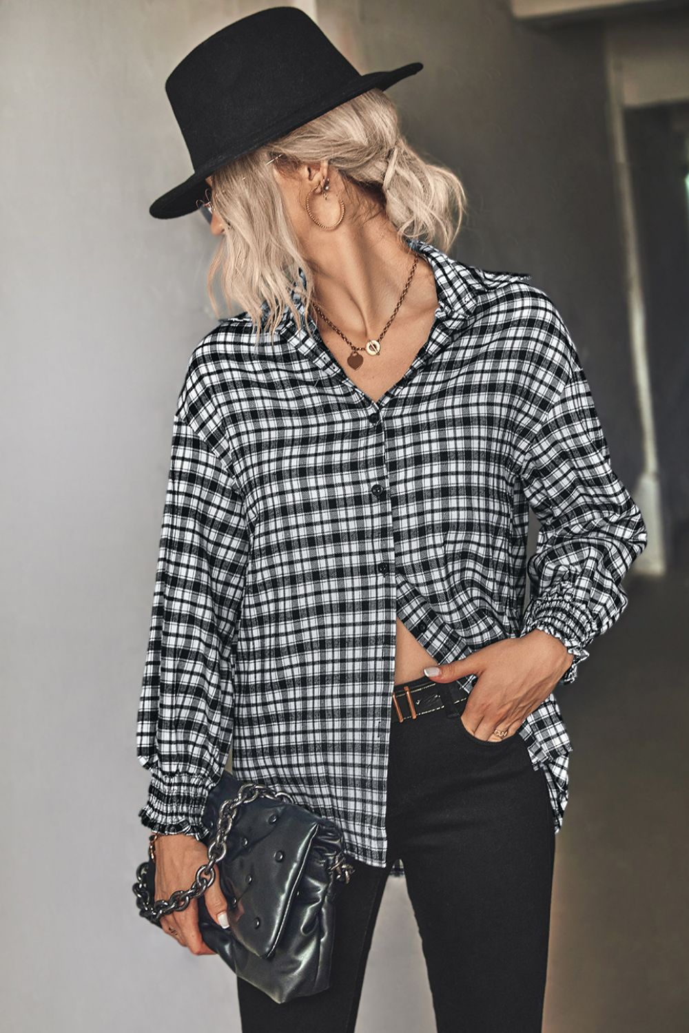 Plaid Button Front Dropped Shoulder Shirt-Teresa&#39;s Fashionista LLC