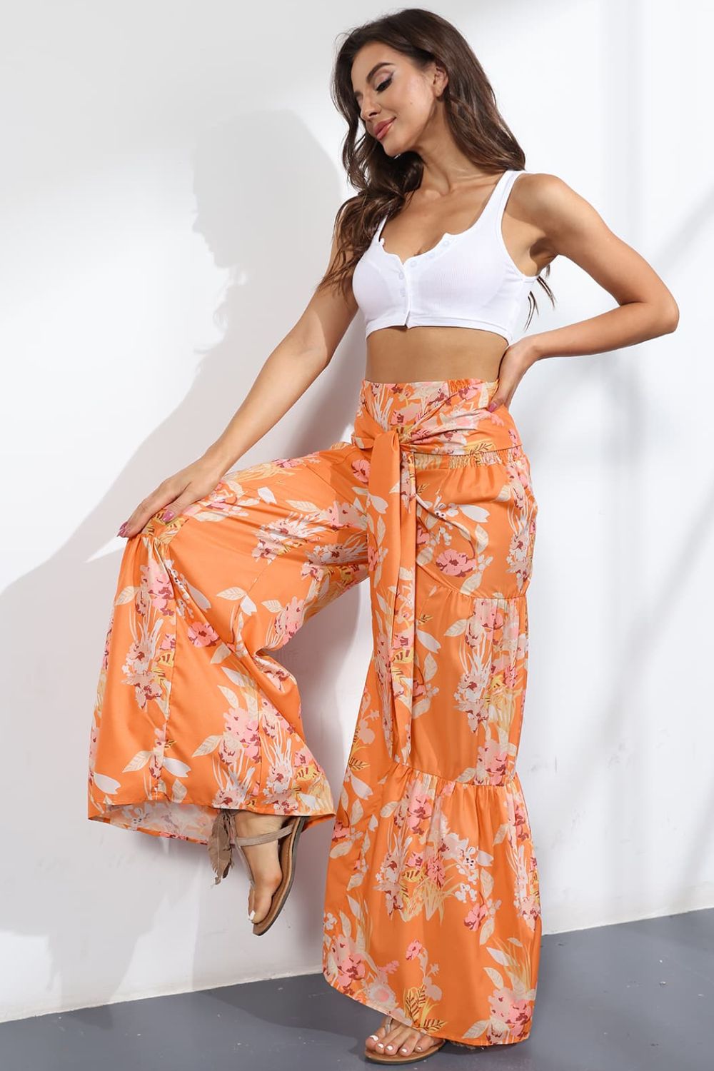 Printed High-Rise Tied Culottes-Teresa&#39;s Fashionista LLC