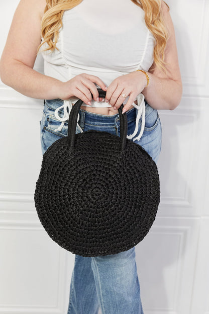 Justin Taylor Beach Date Straw Rattan Handbag in Black-Teresa&#39;s Fashionista LLC