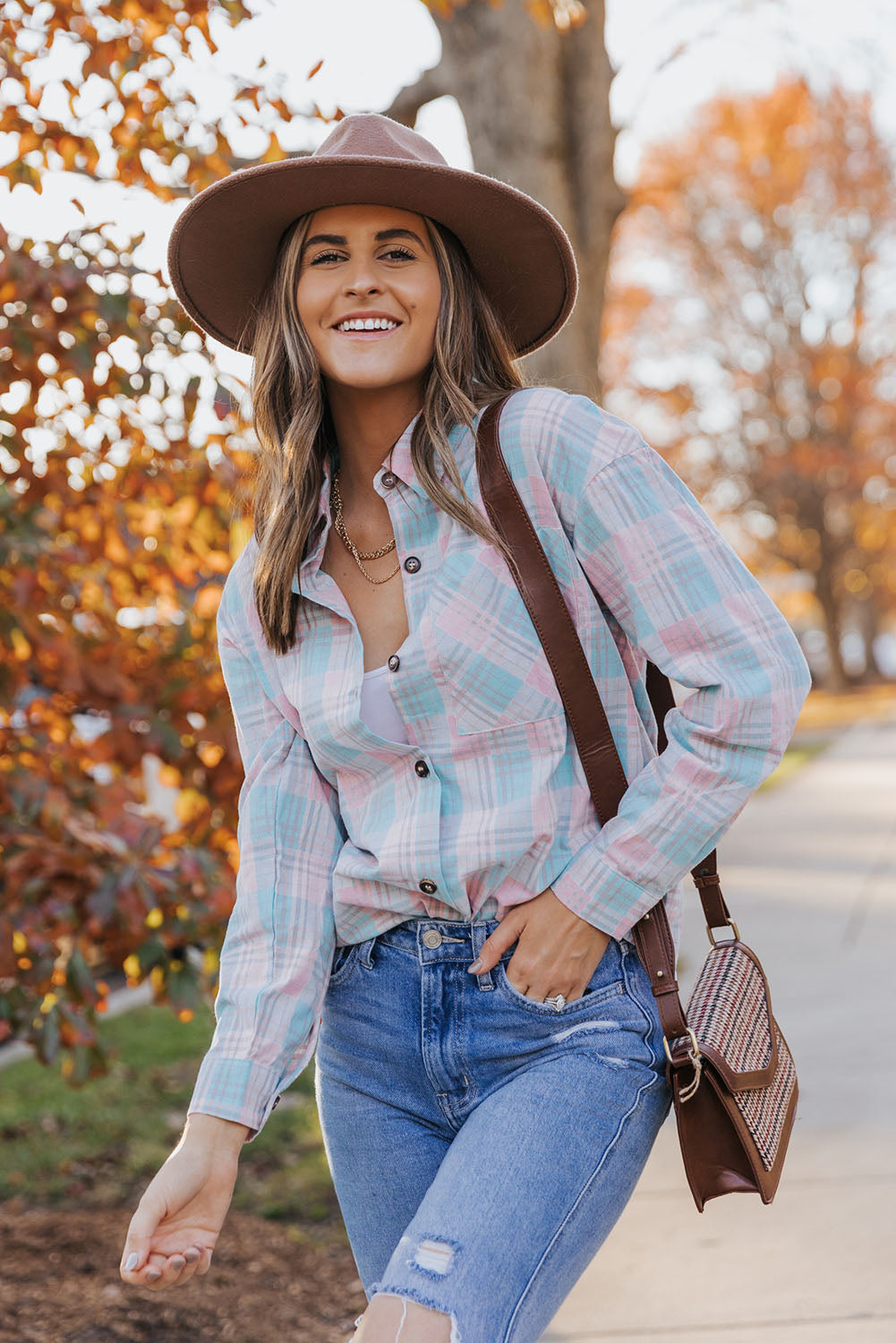 Plaid Button-Up Dropped Shoulder Shirt-Teresa&#39;s Fashionista LLC