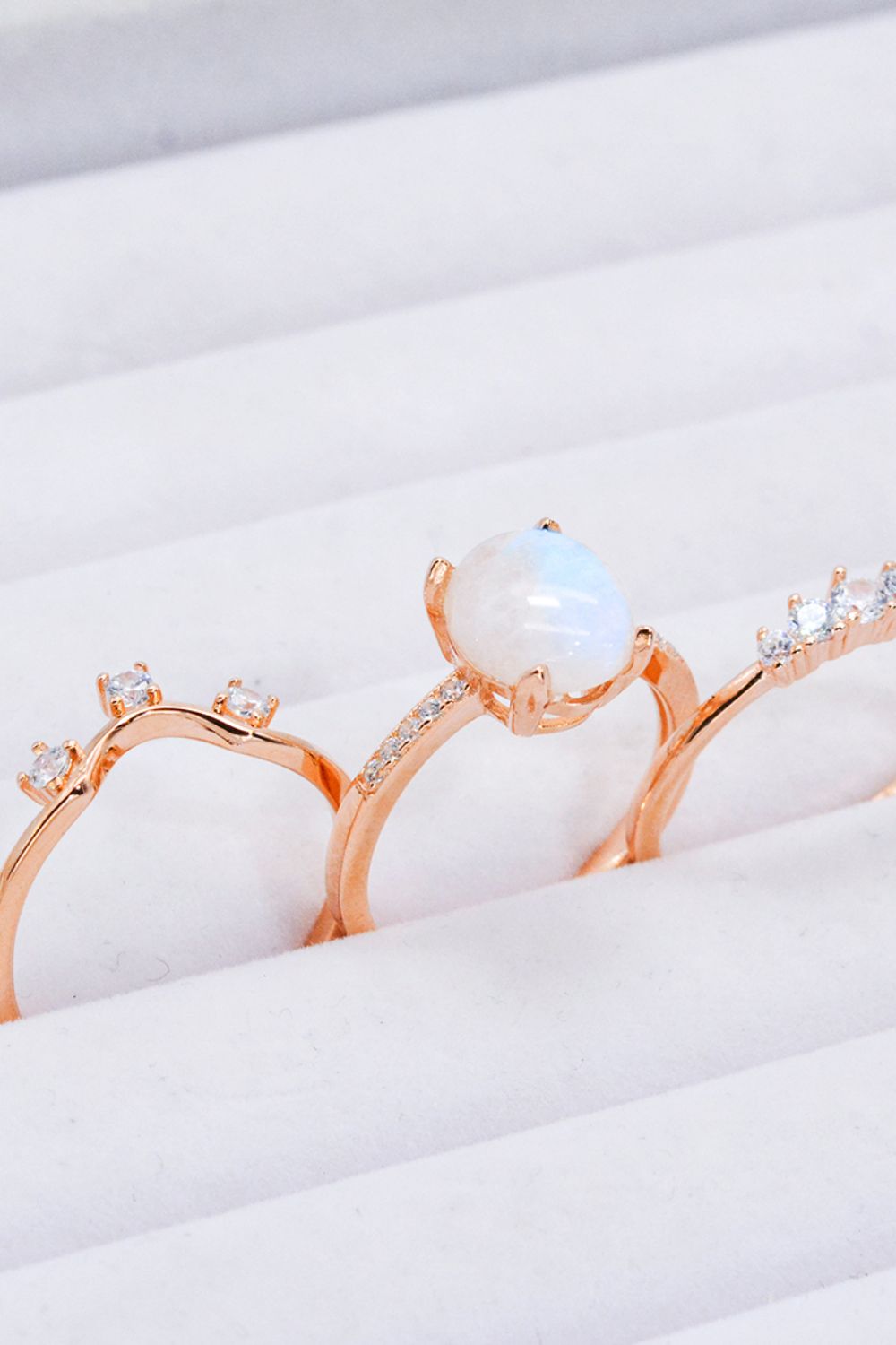 Natural Moonstone and Zircon Three-Piece Ring Set-Teresa&#39;s Fashionista LLC