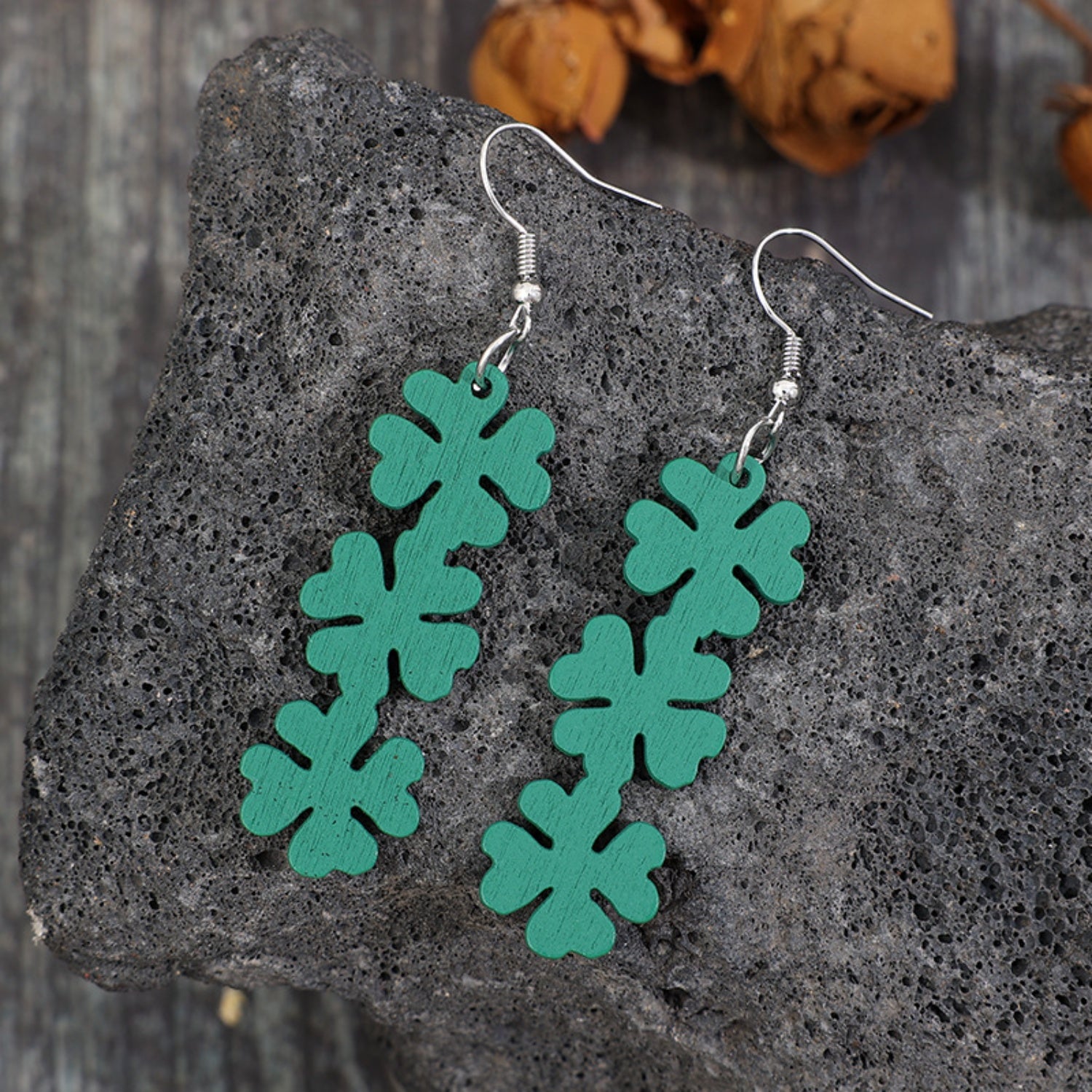 Lucky Clover Wooden Dangle Earrings-Teresa&#39;s Fashionista LLC