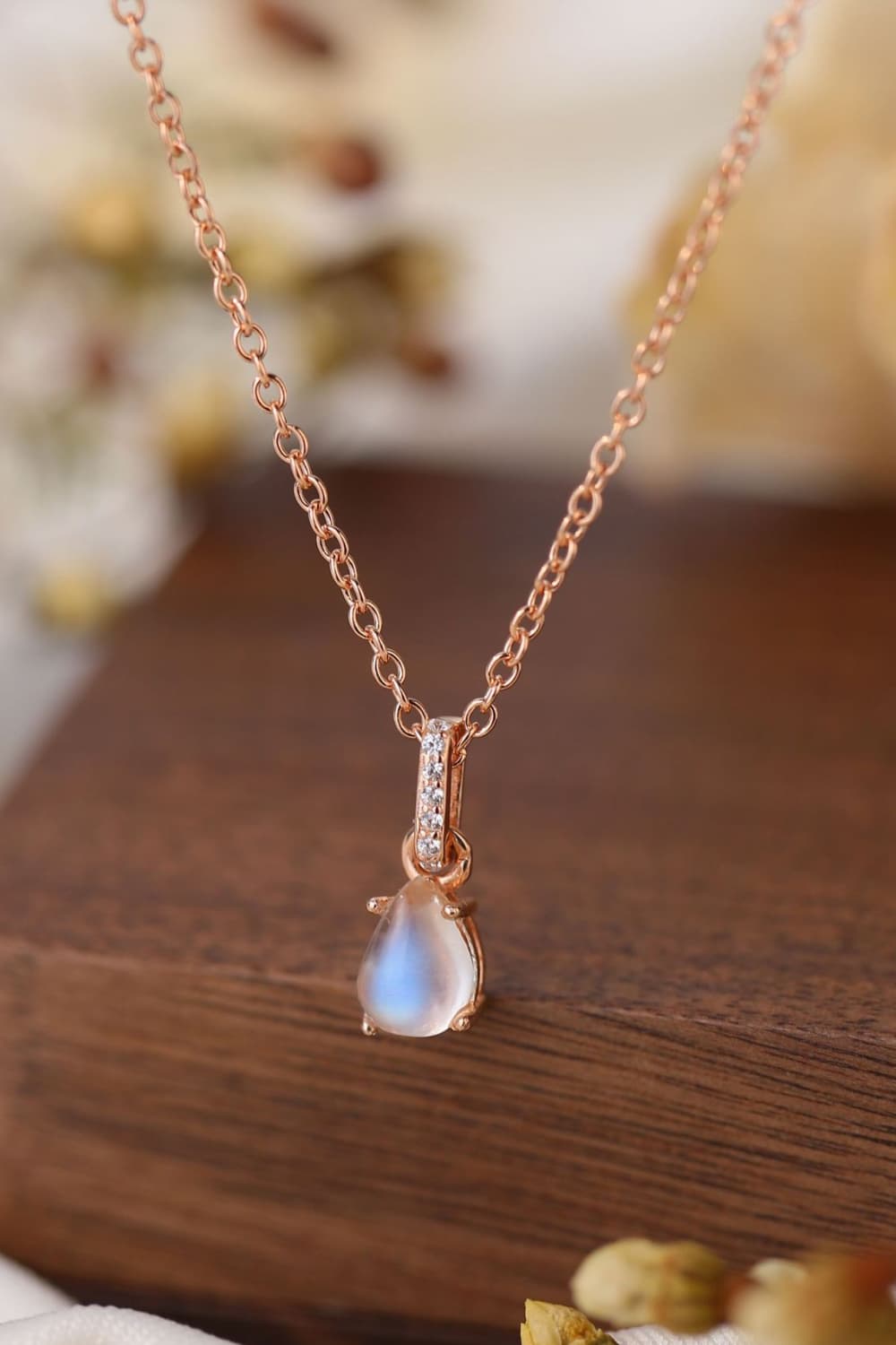 High Quality Natural Moonstone Teardrop Pendant 925 Sterling Silver Necklace-Teresa&#39;s Fashionista LLC