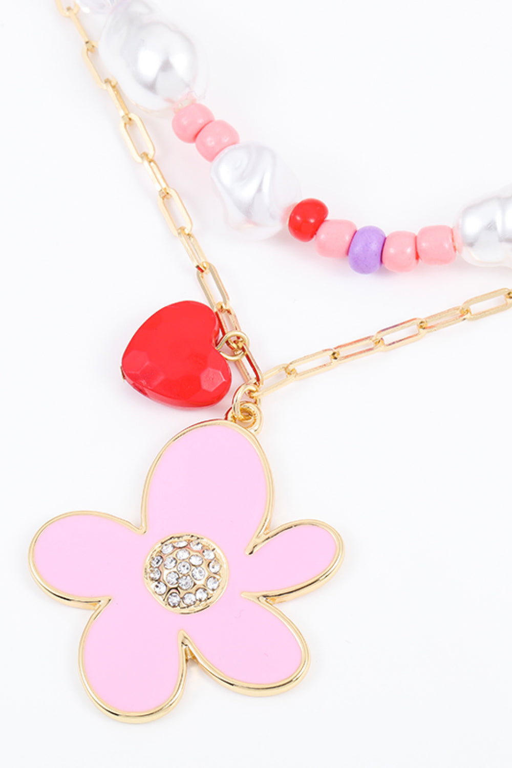 Flower and Heart Pendant Layered Necklace-Teresa&#39;s Fashionista LLC