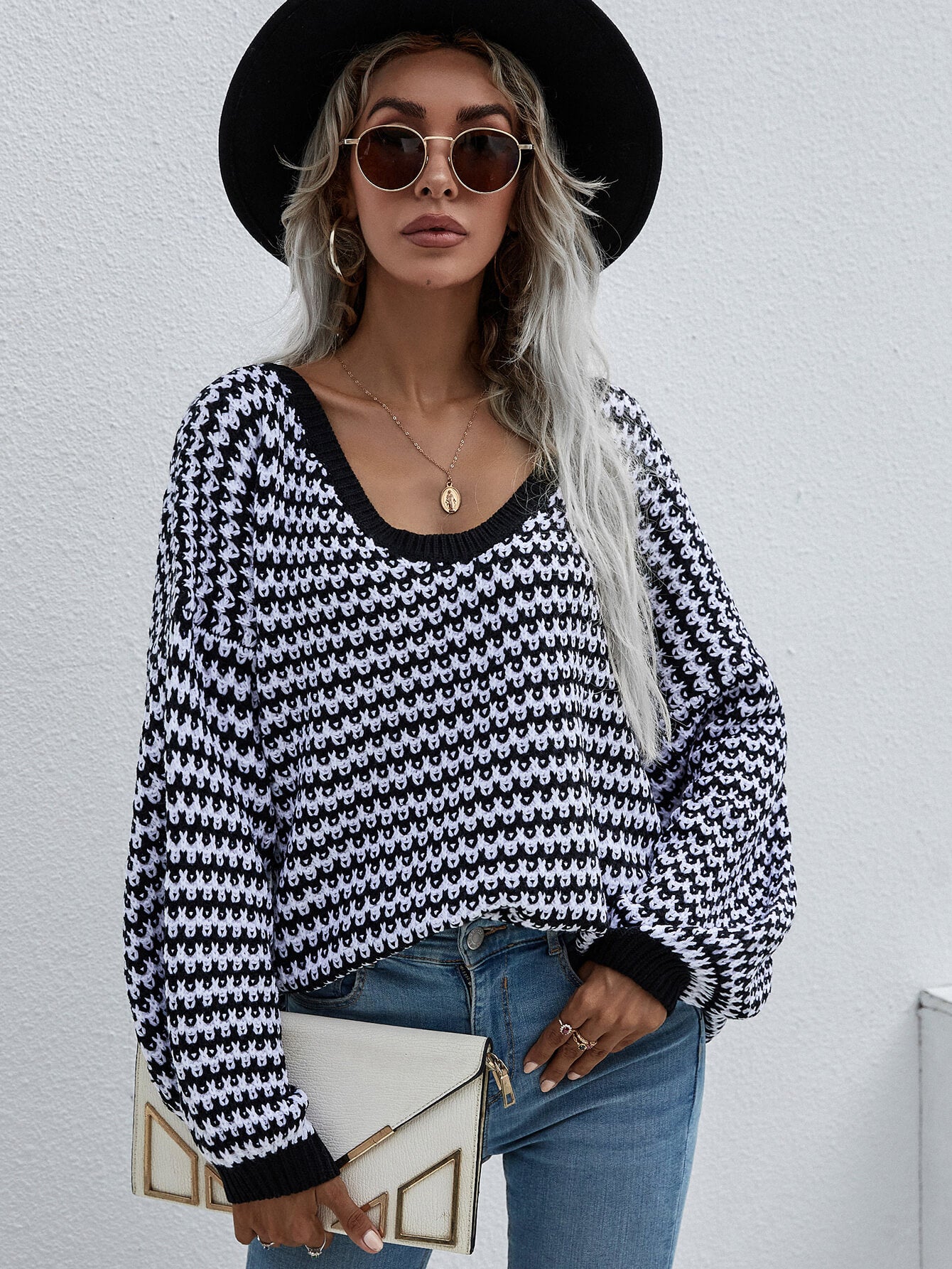 Striped Drop Shoulder V-Neck Pullover Sweater-Teresa&#39;s Fashionista LLC