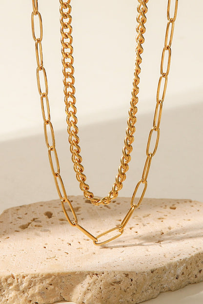 18K Gold Plated Layered Chain Necklace-Teresa&#39;s Fashionista LLC