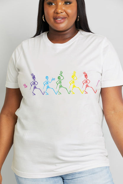 Simply Love Full Size Dancing Skeleton Graphic Cotton Tee-Teresa&#39;s Fashionista LLC