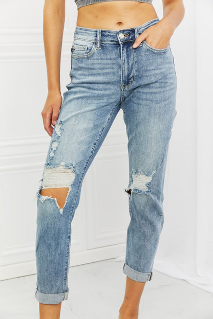 Judy Blue Malia Full Size Mid Rise Boyfriend Jeans-Teresa&#39;s Fashionista LLC