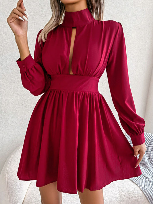 Cutout Turtleneck A-Line Mini Dress-Teresa&#39;s Fashionista LLC