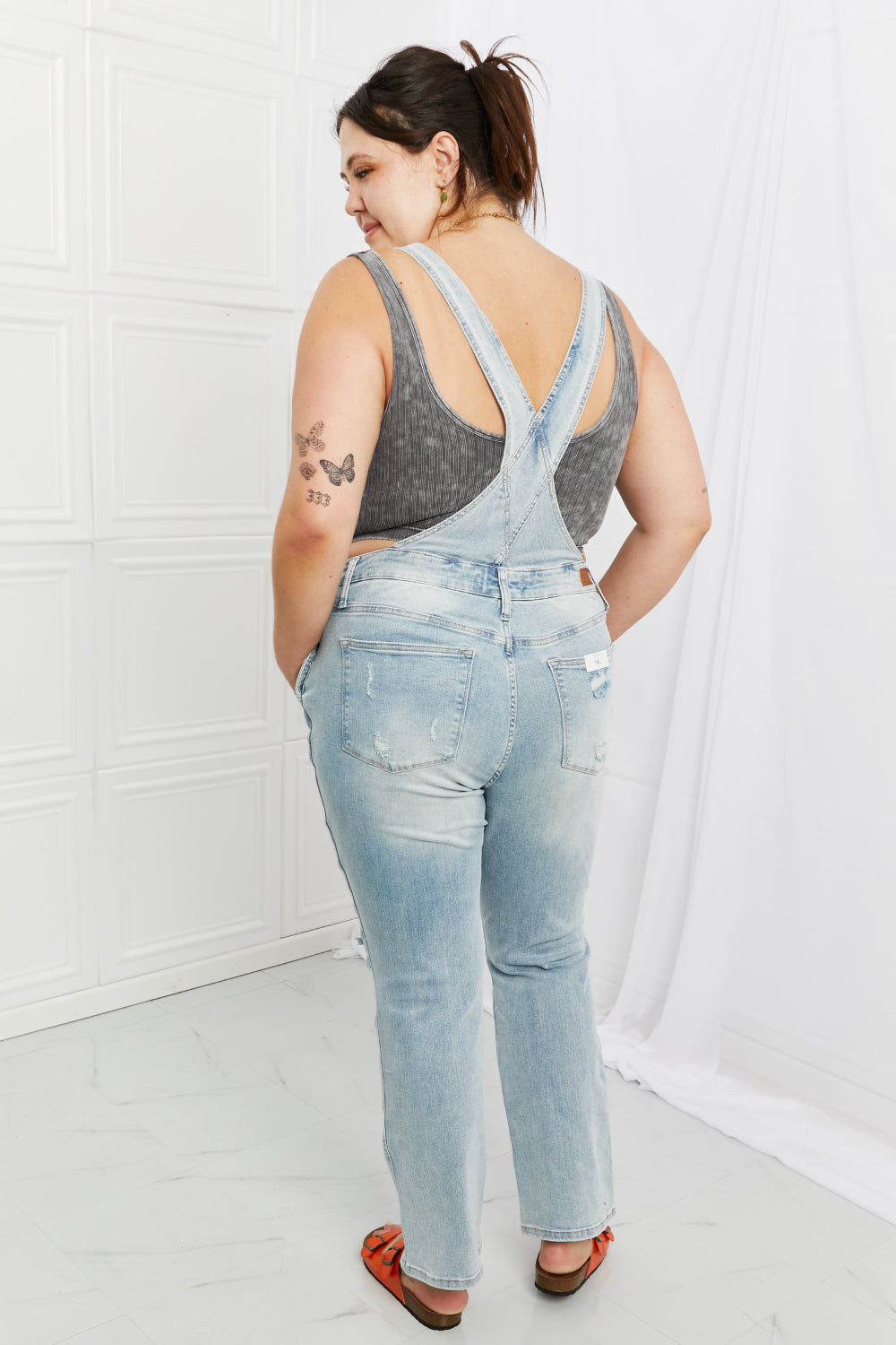 Judy Blue Melina Full Size Distressed Straight Leg Overalls-Teresa&#39;s Fashionista LLC