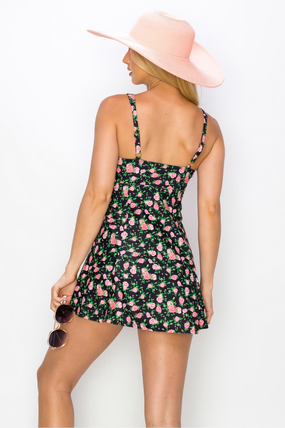 Marina West Swim Full Size Clear Waters Swim Dress in Black Roses-Teresa&#39;s Fashionista LLC