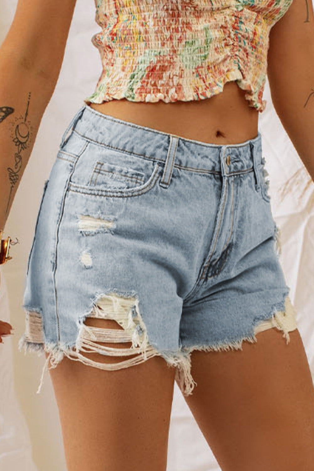 Distressed Denim Shorts-Teresa&#39;s Fashionista LLC