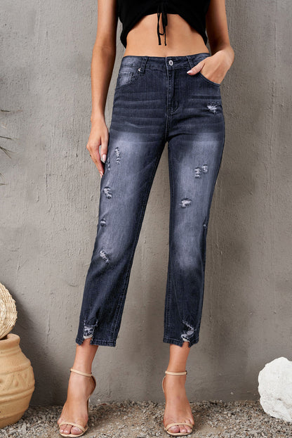 Distressed Hem Detail Cropped Jeans-Teresa&#39;s Fashionista LLC