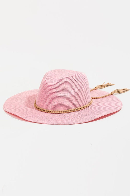 Fame Straw Braided Rope Strap Fedora Hat-Teresa&#39;s Fashionista LLC