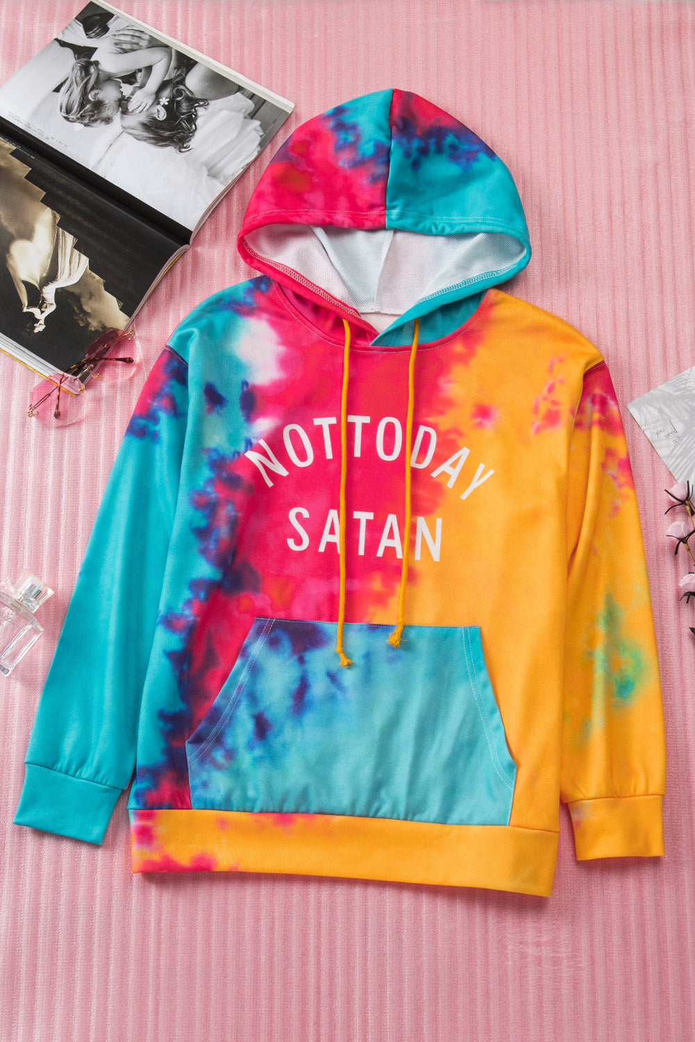 Tie-Dye NOT TODAY SATAN Hoodie-Teresa&#39;s Fashionista LLC