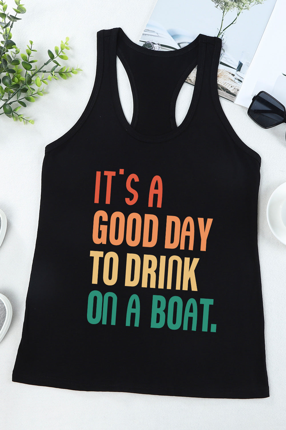 Slogan Graphic Scoop Neck Tank-Teresa&#39;s Fashionista LLC