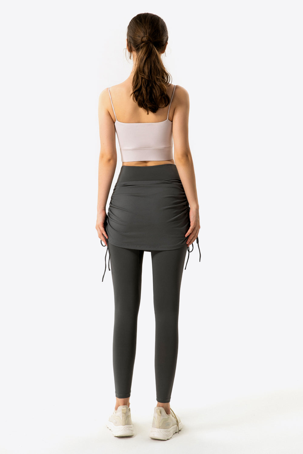 Drawstring Ruched Faux Layered Yoga Leggings-Teresa&#39;s Fashionista LLC