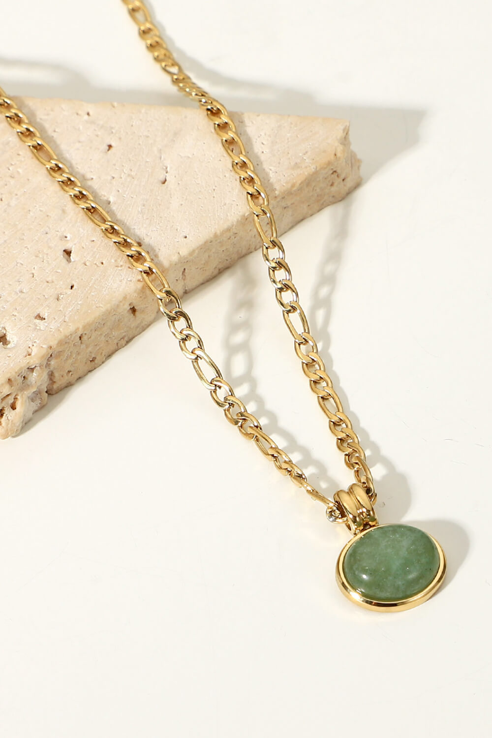 Inlaid Stone Round Pendant Chain Necklace-Teresa&#39;s Fashionista LLC