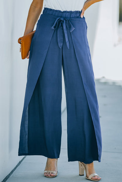 Paperbag Waist Tie Front Wide Leg Pants-Teresa&#39;s Fashionista LLC