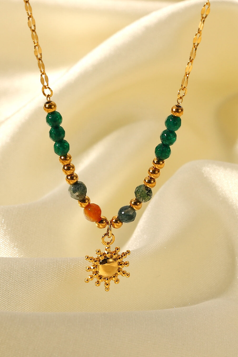 Sun Pendant Natural Stone Necklace-Teresa&#39;s Fashionista LLC