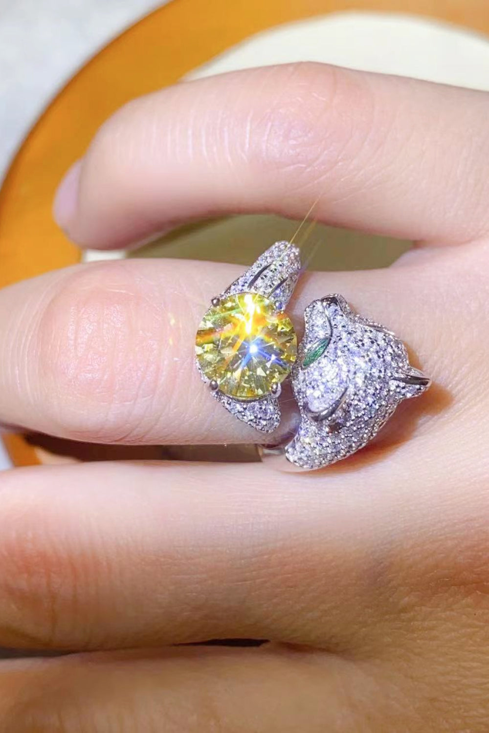 2 Carat Yellow Moissanite Animal Bypass Ring-Teresa&#39;s Fashionista LLC