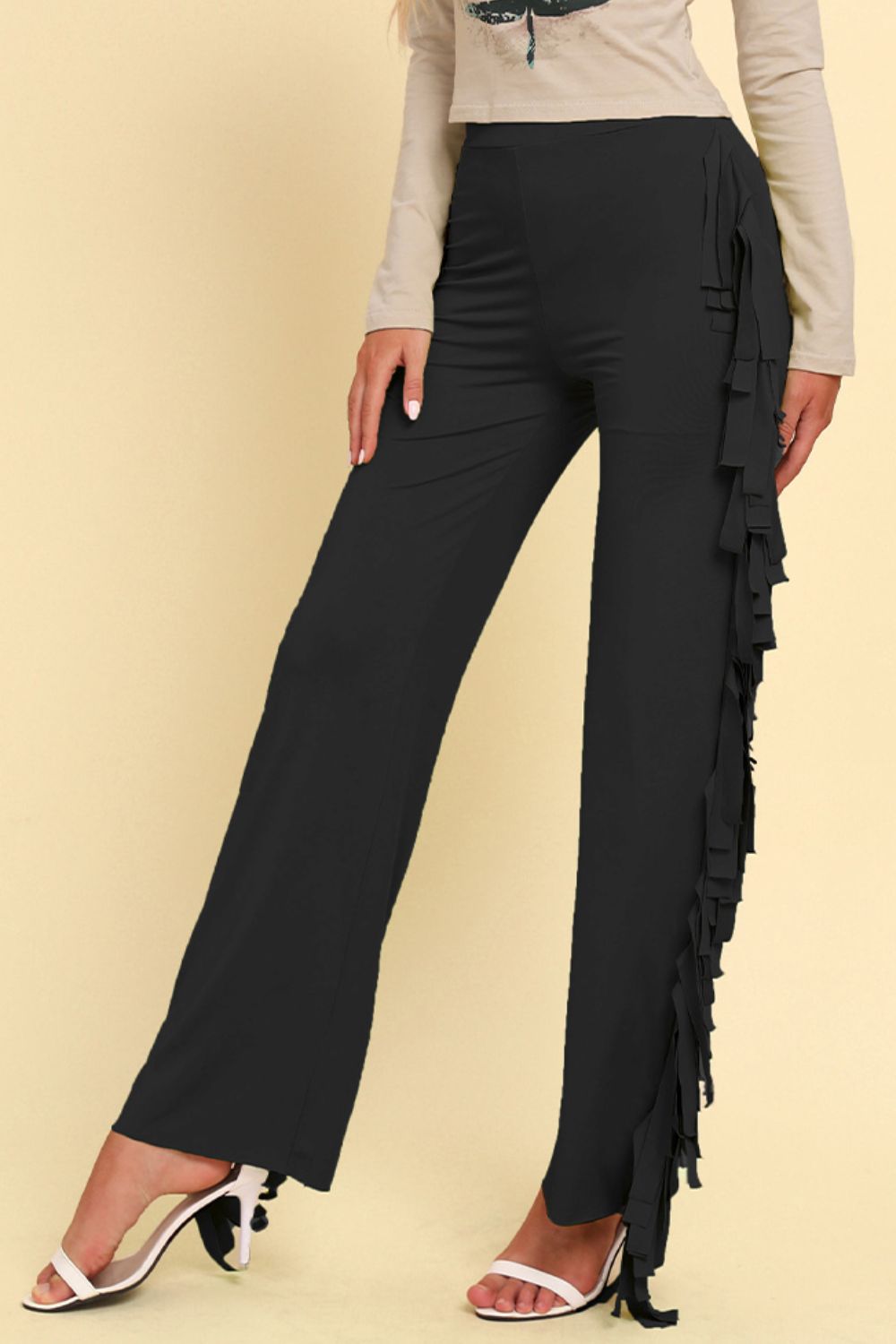 Fringe Trim Wide Leg Pants-Teresa&#39;s Fashionista LLC