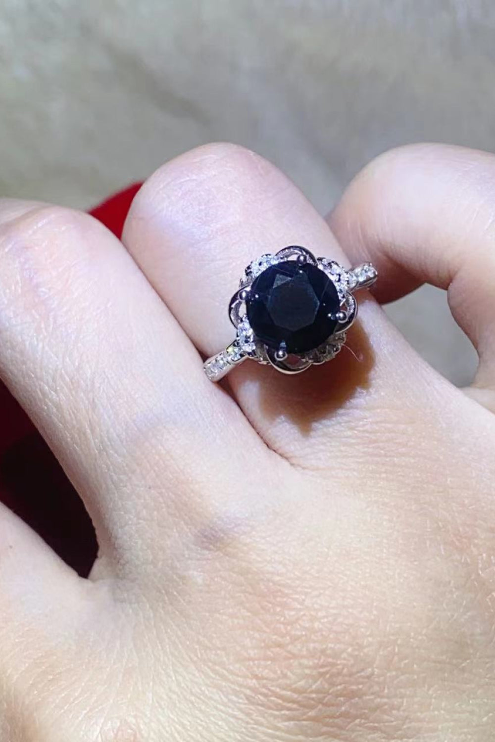 2 Carat Black Moissanite Floral Ring-Teresa&#39;s Fashionista LLC