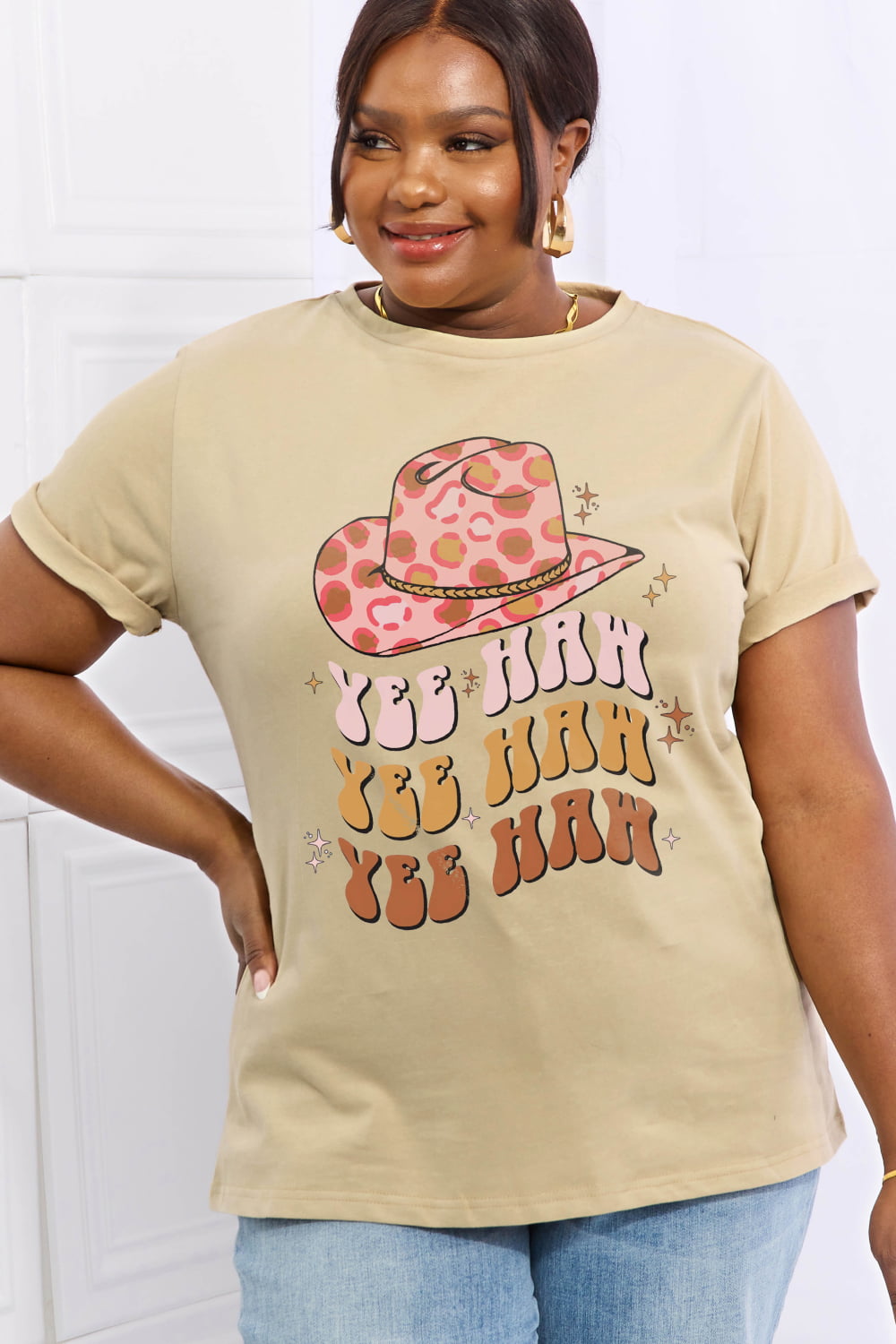 Simply Love Simply Love Full Size YEE HAH YEE HAH YEE HAH Graphic Cotton Tee-Teresa&#39;s Fashionista LLC