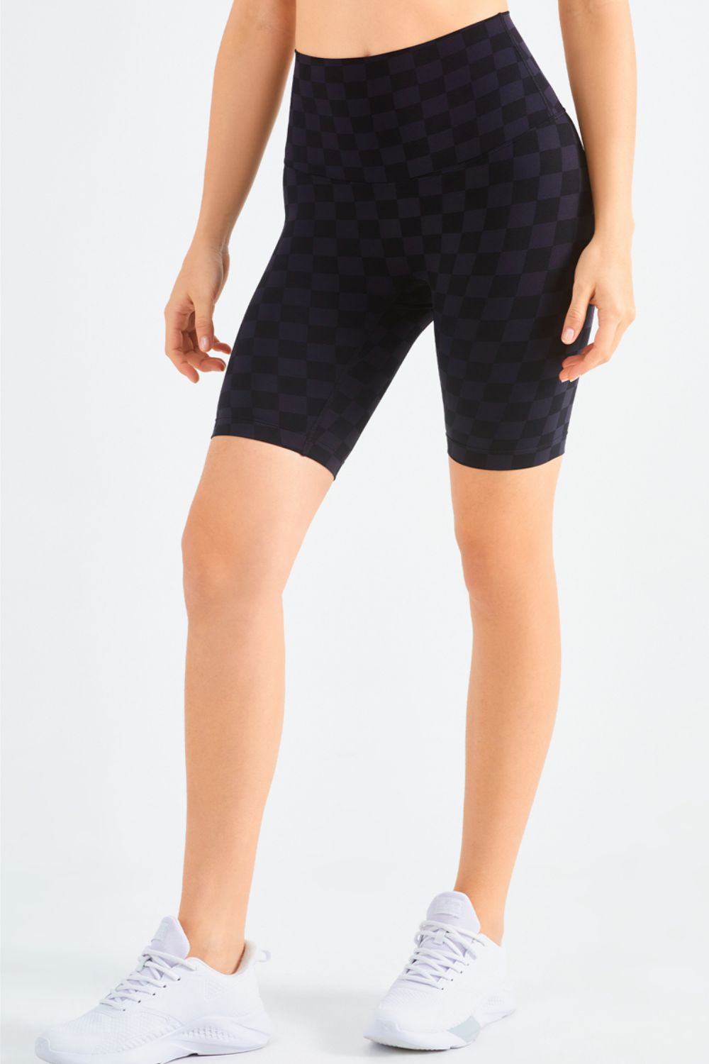 Checkered Wide Waistband Biker Shorts-Teresa&#39;s Fashionista LLC