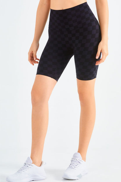 Checkered Wide Waistband Biker Shorts-Teresa&#39;s Fashionista LLC