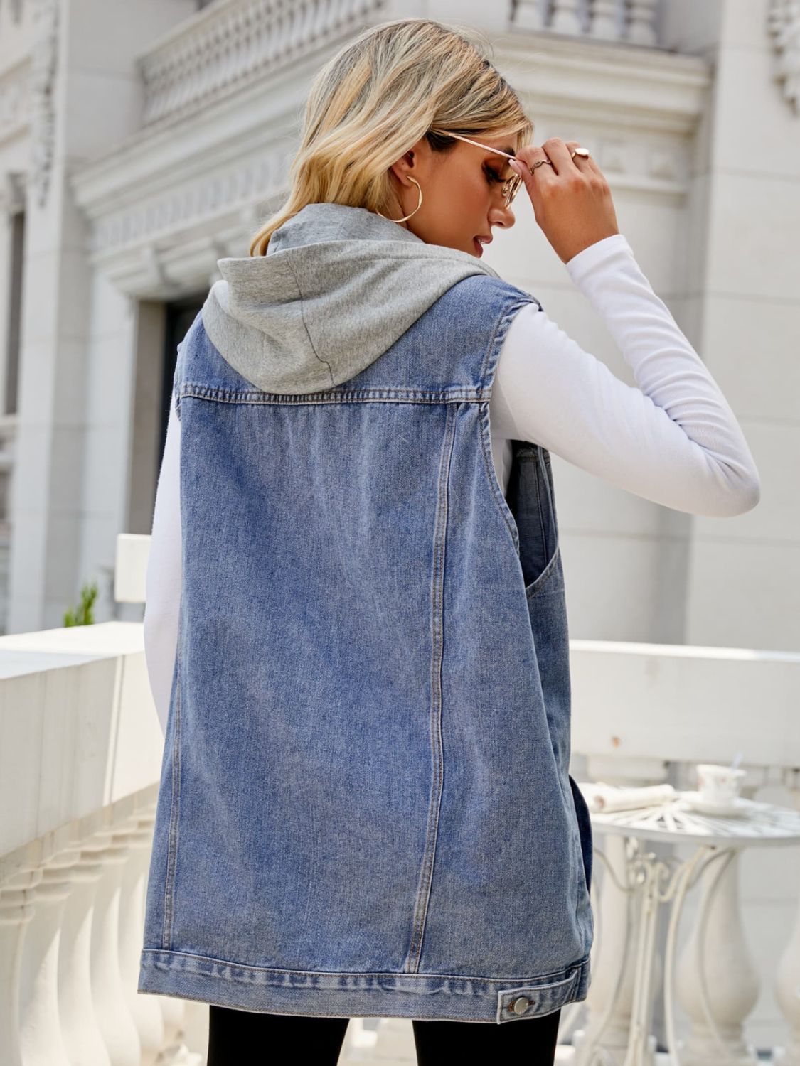 Drawstring Hooded Sleeveless Denim Top with Pockets-Teresa&#39;s Fashionista LLC