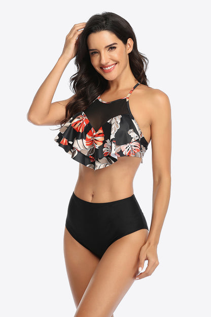 Tropical Print Ruffled Two-Piece Swimsuit-Teresa&#39;s Fashionista LLC