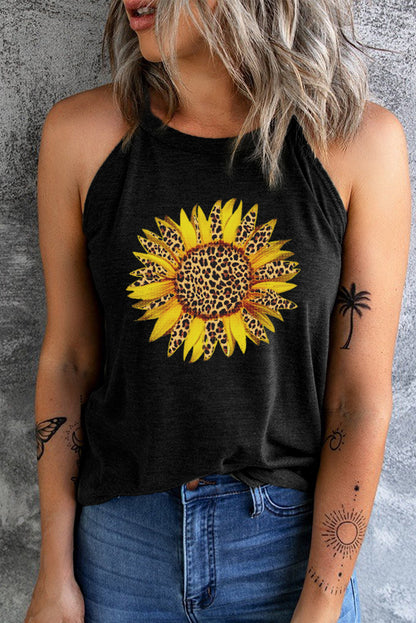 Sunflower Graphic Round Neck Tank-Teresa&#39;s Fashionista LLC