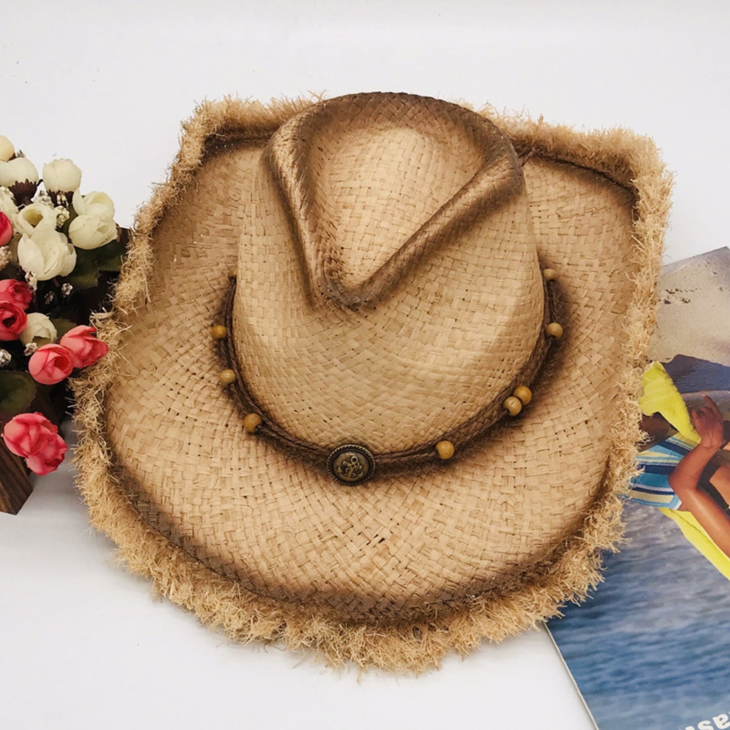 Raw Hem Wide Brim Straw Woven Hat-Teresa&#39;s Fashionista LLC