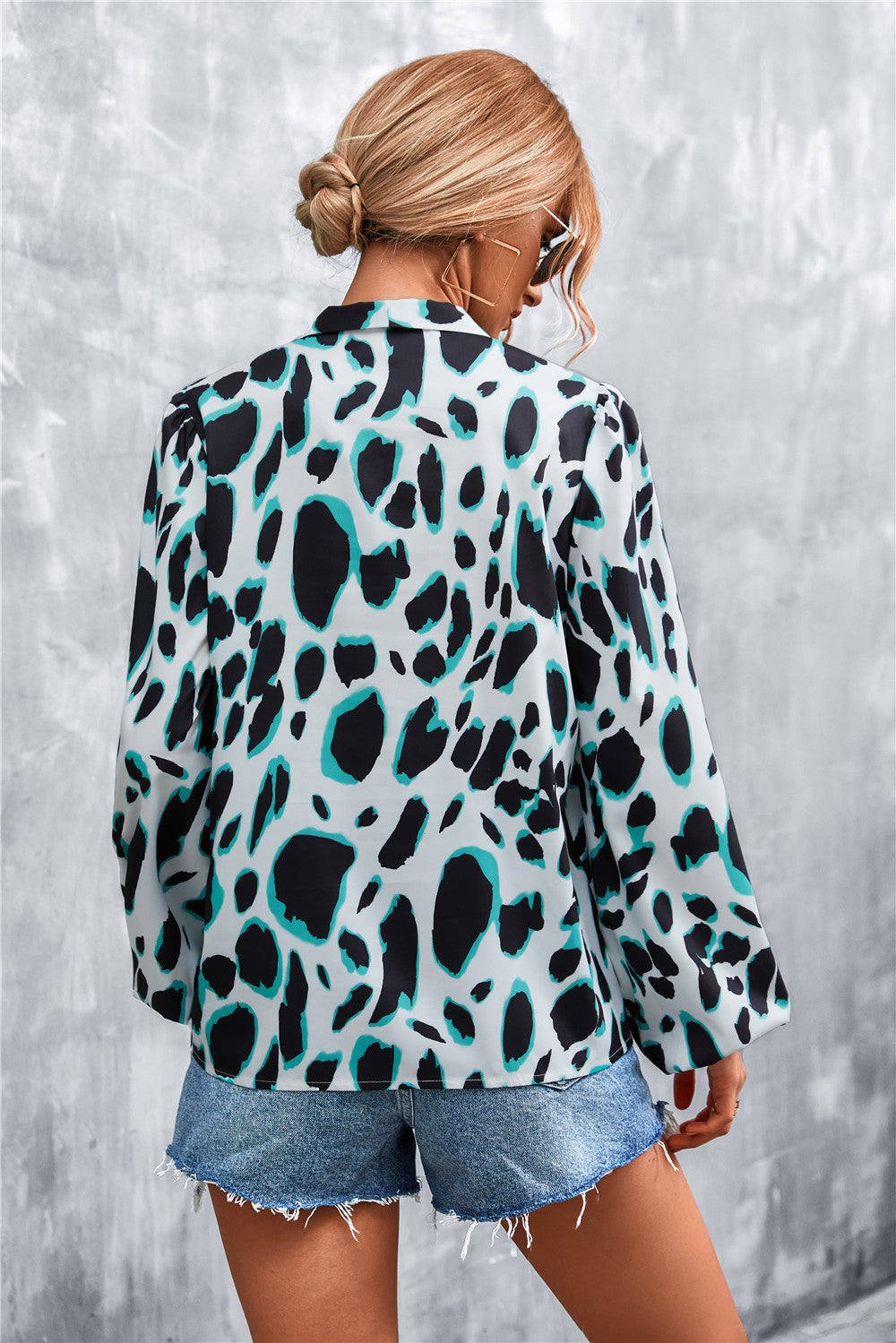 Printed Tie Neck Puff Sleeve Blouse-Teresa&#39;s Fashionista LLC