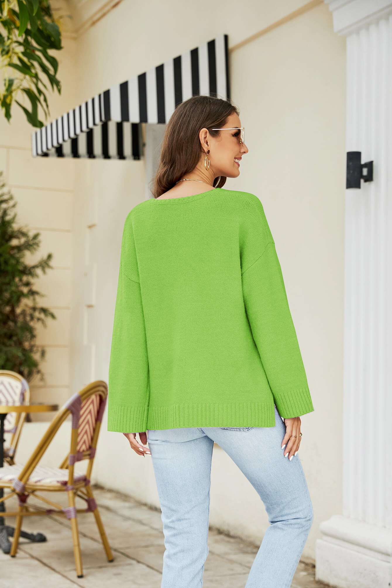 Drop Shoulder V-Neck Knit Pullover-Teresa&#39;s Fashionista LLC