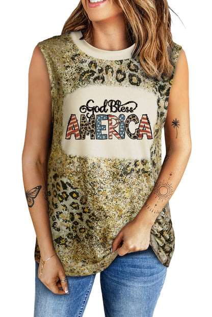 GOD BLESS AMERICA Graphic Leopard Tank-Teresa&#39;s Fashionista LLC