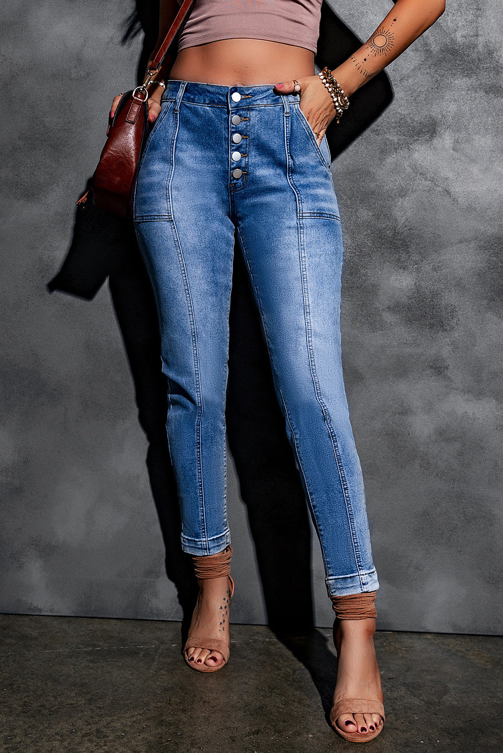 Button Fly Center Seam High Rise Jeans-Teresa&#39;s Fashionista LLC