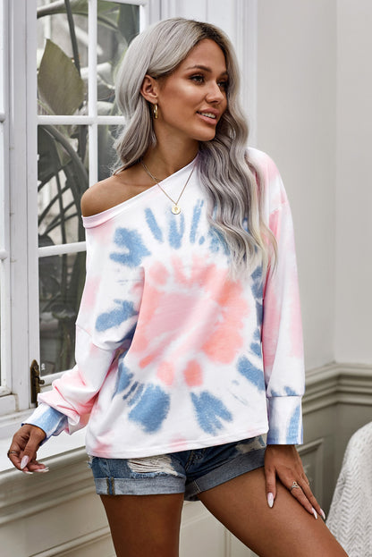 Tie-Dye Boat Neck Batwing Sleeve Tee-Teresa&#39;s Fashionista LLC